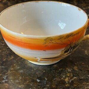 Vintage Japanese hand painted porcelain Tea Cup 1920-40 era Lake Scene pattern